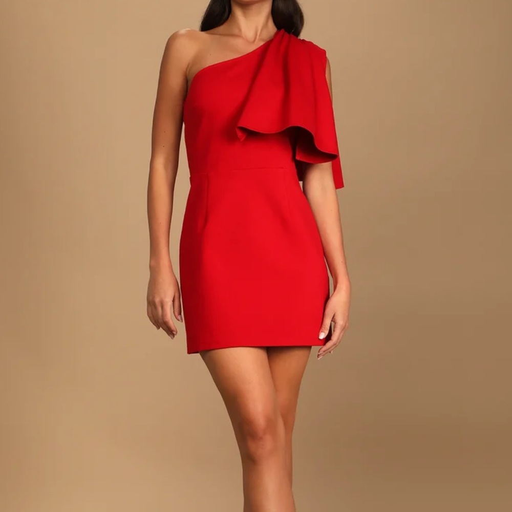 Red off the shoulder cocktail dress